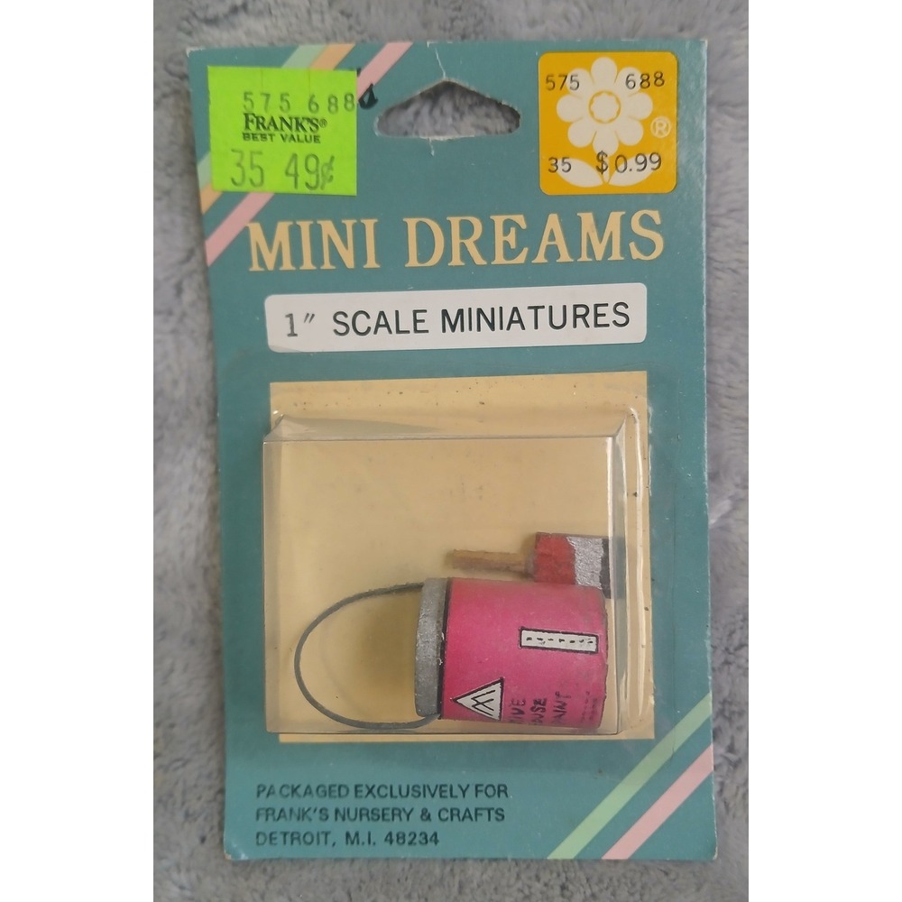 Vintage Mini Dreams 1 Inch Scale Miniature Pink Paint‎ Can and Brush Frank's
